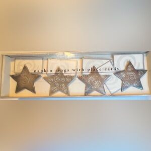 PIER 1 Silver-Plated Set of 4 Star Napkin Rings / Place Card Holders W/8 Cards